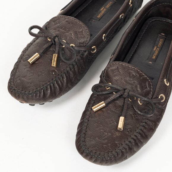 Louis Vuitton Gloria Brown Monogram-Embossed Leather Flat Loafers - Picture 7 of 14